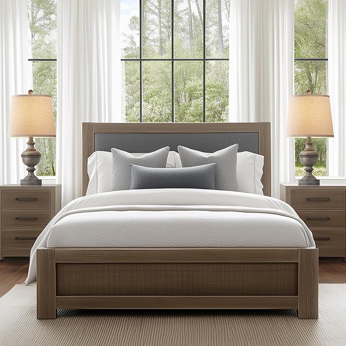 PARTPHONER Retro Table Lamps Set of 2, Bedside Lamp for Bedroom Rustic Farmhouse Table Lamps for Living Room, Vintage Nightstand Lamps with White Shades, Grey