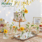 Hewory Ribbed Bud Vases for Centerpieces: Set of 16 Small Clear Glass Vase for Bridal Baby Shower Home Decor - Modern Table Decoration for Wedding & Event Planners