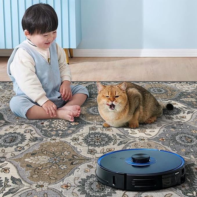 Lahome Moroccan Kitchen Runner Rug, 2'5''x8' Ultra-Thin Soft Washable Runner Oriental Non-Slip Hallway Rug Indoor Throw Carpet for Entryway Bedroom Laundry Room Foyer, Grey