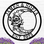 Moon Metal Floral Art Decor Black Boho Large Floral Moon and Star Phase Wall signs for Half Moon Flower Sculpture Hanging Wall Decor for Bedroom