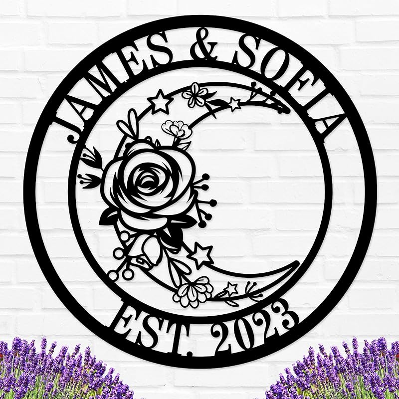 Moon Metal Floral Art Decor Black Boho Large Floral Moon and Star Phase Wall signs for Half Moon Flower Sculpture Hanging Wall Decor for Bedroom