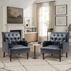 UIXE PU Leather Accent Chairs Set of 2, Modern Upholstered Armchair for Living Room, Comfy Arm Chair Single Sofa Reading Seat with Wooden Legs for Office Home Bedroom - Black