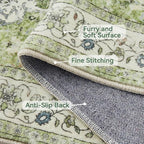 Topllen Runner Rug - 2'x6' Boho Washable Kitchen Rug, Non-Slip Soft Low Pile Rugs Indoor for Entrance Living Room Bedroom Bathroom,Vintage Throw Hallway Carpet Stain Resistance (Green, 2x6ft)