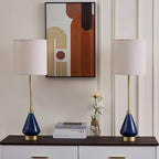 32" Blue Gold Buffet Table Lamps for Living Room Set of 2, Ceramic Buffet Lamps Set of 2 for Console Table, Tall Navy Blue Lamps Set 2, Contemporary Candlestick Lamps for Hallway, Credenza, Bedroom