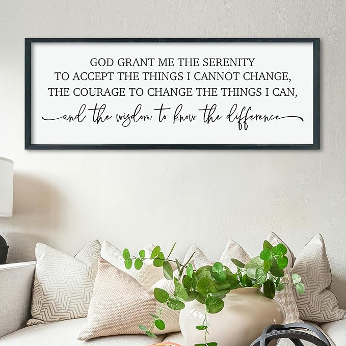 ZZJJHYWGQ Bible Verse Wall Decor Serenity Prayer Inspirational Religious Art, 40''×15'' Rustic Christian God Grant Me Saying Horizontal Holy Catholic Scripture Sign for Living Room Large Wall Hanging (Black)