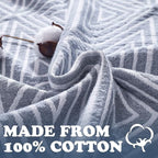 JINCHAN Boho 100% Cotton Blanket Muslin Twin Size 60x80 Inches Lightweight 3-Layer Geometric Triangle Striped Pattern Reversible Quilt Throw Soft Breathable Comfy All Seasons for Couch Bed Decor, Blue