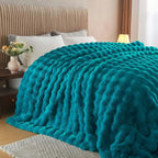 Lotus Karen Faux Fur Teal Throw Blanket - Big Bubble Rabbit Fluff Blanket for Couch Bed Sofa,Softest Fluffy Fuzzy Cozy Blanket,Thick Furry Plush Shaggy Warm Blankets for Women,50x60 Inches