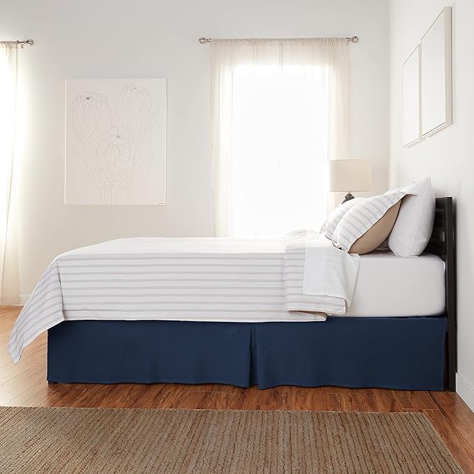 Amazon Basics Lightweight Pleated Bed Skirt, Twin, Navy Blue, Solid