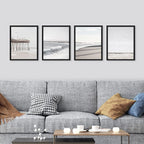SIGNWIN Framed White Minimalist California Ocean Beach Seashore Pier Wall Art, Set of 4 Landscape Colorful Wall Decor Prints, Nature Wilderness Wall Décor for Living Room, Bedroom - 11"x14" Black