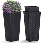IDZO Wicker All-Weather Planter Set with Liners Tall Plant Decor Box for Outdoors Patio Herb Garden Furnishings - Rectangular Mocha