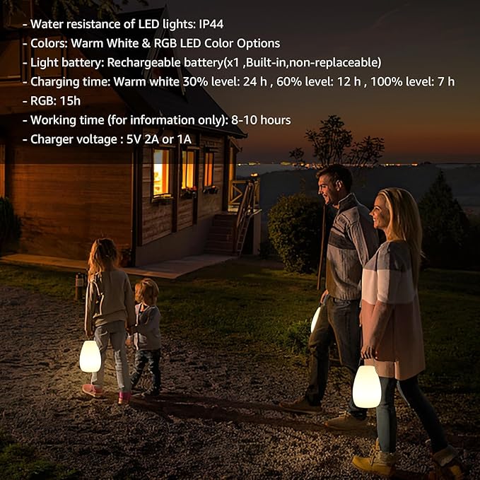 uuffoo Portable Outdoor Table Lamp - Dimmable Rechargeable Night Lights w/Remote and 7 RGB Colors, IP44 Water-Resistant Hanging Lantern for Patio, Tent, Bedroom, Garden, Emergency