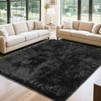 Fluffy Rug Shaggy Area Rug, Black 6x9 Area Rugs for Living Room, Large Shag Area Rugs for Bedroom Kids Room Home Decor, Upgrade Anti-Skid Rectangular Fuzzy Rugs
