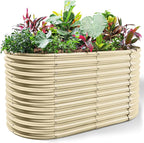 Land Guard 6x3x3ft Oval Galvanized Raised Garden Beds, Large-Capacity Metal Planter Box Outdoor, Durable Deep Raised Garden Bed 3ft Tall, Raised Beds for Gardening Vegetables, Cream Yellow