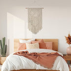 JONKASIPA Macrame Wall Hanging - Bohemian Handmade Woven Tassel Tapestry Chic Lace Hanging Home Decor,Macrame Wall Decor for Bedroom,Living Room or Apartment(White)