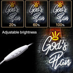 WLHOPE God's Plan Neon Sign White Led Neon Signs for Wall Decor, God Neon Signs USB Powered Letter Neon Light Signs for Bedroom Living Room Home Bar Wedding Party Decoration