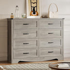 8-Drawer Dresser for Bedroom, Modern Wooden Chest of Drawers with Metal Handles, Anti-Tipping Design, Sturdy and Stable Storage Organizer for Living Room, Entryway, Home Office, Standard