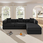 108" Oversized Convertible Sleeper Sofa Bed, Corduroy L Shape Sectional Couch, Folding Sofa Bed with Side Pocket, Modern Cloud Floor Mattress Couch, Modular Sofa for Living Room, Black