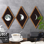 Sintuff 6 Pieces Halloween Gothic Wall Decor Boho Sun Moon Phases Wall Art Gothic Minimalist Stars Sun Hanging Wooden Home Decor Farmhouse Pediments for Gallery Living Bedroom Room(Moon)