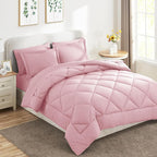 CozyLux Full Size Comforter Sets Pink - 7 Pieces Bed in a Bag Full, Luxury Soft Bed Set for All Seasons, Bedding Set with Down Alternative Comforter, Sheets, Pillowcases & Shams