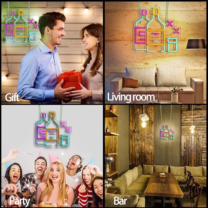 Beer Neon Sign for Wall, Dimmable LED Bar Sign with USB, Acrylic Light for Man Cave, Pub, Restaurant, Store, or Home Decor