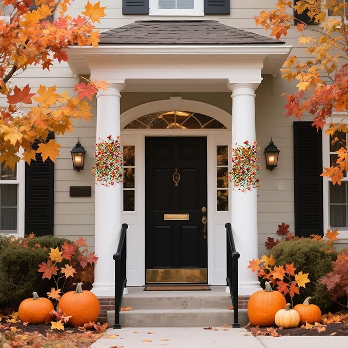 Artificial Faux Mums Fall Hanging Flowers for Outdoor Decoration,2 Pack Fake Silk Plants Daisy Realistic UV Resistant Summer Decor for Home Indoor Porch Patio Balcony Yard Autumn Decor (Brown Orange)