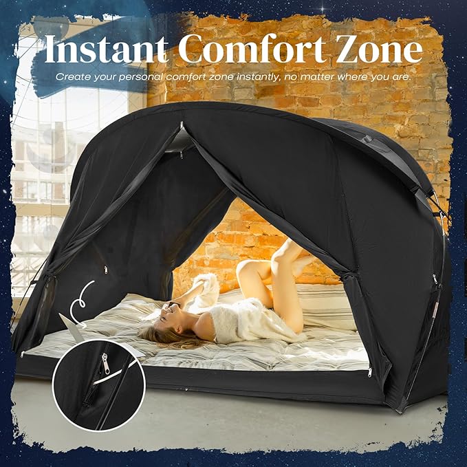 Bed Tent Canopy Full, Blackout Portable Sleep Tent Easy Setup, Breathable Mesh, Privacy Curtains for Adults, Ideal for Indoor
