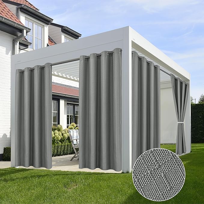 HolidayIdeas 4 Panels Outdoor Curtains for Patio Waterproof Linen Curtains 95 Inch Length-Outside Curtains Heavy Duty, Privacy, Weighted for Pergola, Porch, Gazebo-54 Wide x 95" Long Light Grey