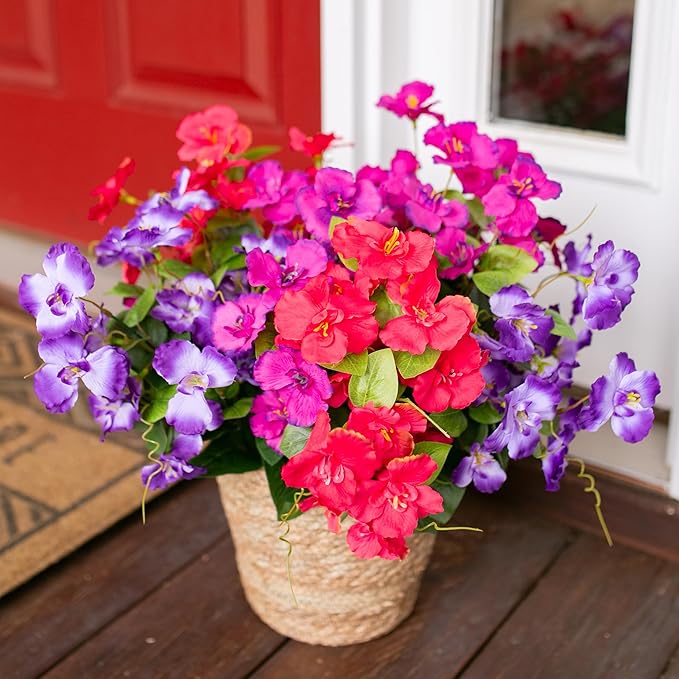 Hibiscus Artificial Flowers Plants for Outdoors Decoration, 6 Bundles Silk Hibiscus Bouquet Tropical Flowers Artificial Realistic UV Resistant Fake Flowers for Outside Planter Porch Patio Balcony, Mix