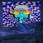 ADDWel Blacklight Frog Tapestry, Hippie Alien Tapestry Glow In The Dark, UV Reactive Black Light Upright Posters Wall Hanging for Bedroom Dorm Living Room Backdrop Decor