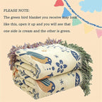 MSGKV Cotton Bed Blanket for Couch and Sofa Blankets for Living Room Bedroom Floral and Birds Throw 80"x90" Breathable Cozy Boho Blankets