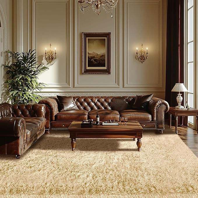 Living Room Area Rugs 7x10: Beige Ultra Fluffy Non-Slip Floor Carpet for Bedroom Living Room Home Office, Soft Shag Rug Home Decor (Beige 7x10 Feet)
