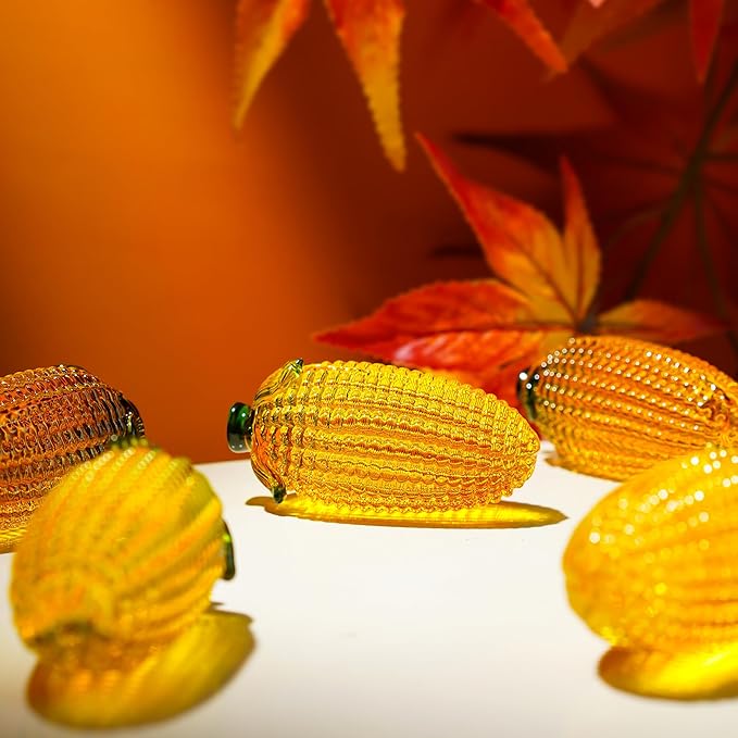 Glass Corn Figurine Decor for Tabletop Centerpiece Art Glass Corn Paperweight Decorations for Home Kitchen Office Desk