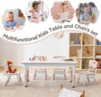 Kids Study Table and Chairs Set, Height Adjustable Toddler Table and Chair Set for Kids Ages 3-8, Graffiti Desktop Plastic Children Art Table with 4 Seats, Lovely Pink