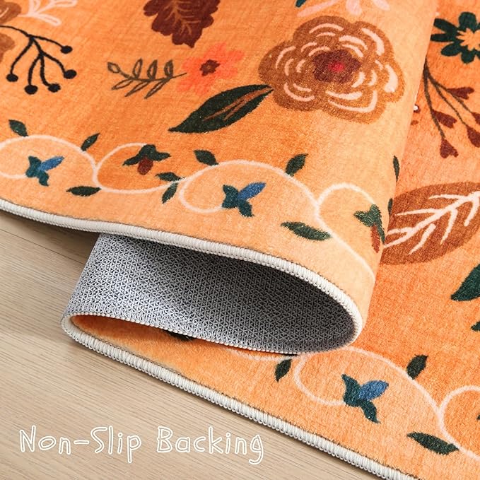 Runner Rug for Hallways Kitchen Rug Non Slip 2'6''x8' Washable Runner Rugs with Rubber Backing Soft Floral Carpet Runner for Hallways, Kitchen, Laundry, Bedroom, Bathroom(Yellow)