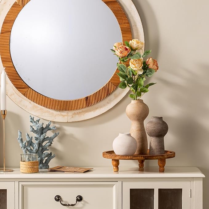 Ceramic Vase Home Table Decor - Flower Vase Set of 3 Living Room Kitchen Decorations Farmhouse Modern Rustic Vases Decorative Centerpiece for Shelf Bedroom Office Bathroom Dining Coffee Desk