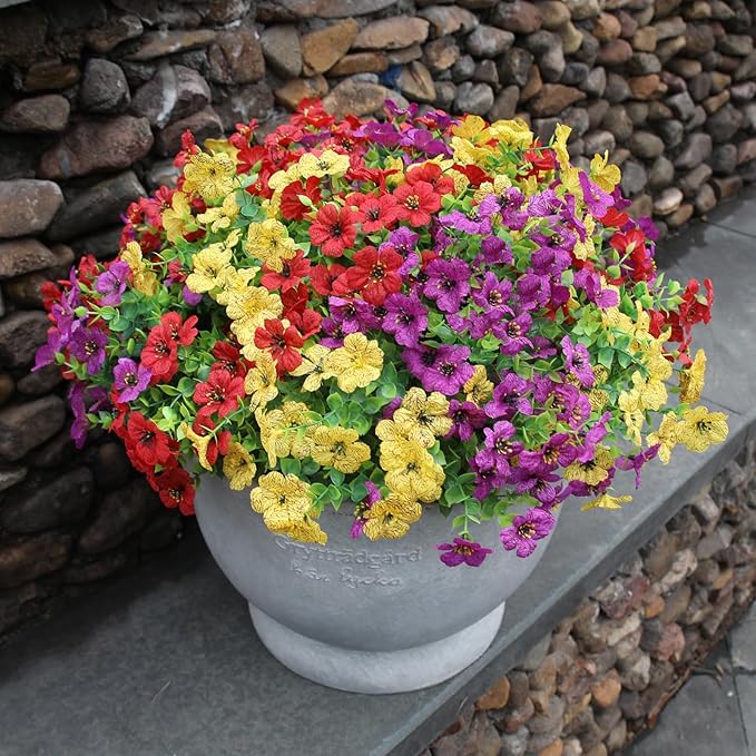 Artificial Outdoor Flowers 12 Bundles Faux Daisy Plants Look Real Spring Summer Decoration Assorted Silk Multicolor Floral Stems for Vibrant Patio Balcony Yard Decor Outside (Multi colour 2#)