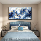 AJAZIKO Large Framed Canvas Wall Art Blue Abstract Wall Art Pictures for Living Room Bedroom Kitchen Office Decor 29x58 In Navy Gold Modern Paintings