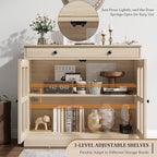 GarveeHome 35.4 in Sideboard Buffet Cabinets with Glass Door, Buffet Cabinet with Storage, Oak Sideboard Cabinet with Drawer, Modern Buffets & Sideboards for Dining Room, Kitchen