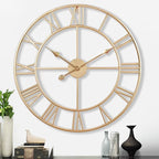 CLXEAST Champagne Gold Metal Wall Clock, Large Roman Numeral 24 Inch Wall Clocks for Living Room Decor,House Warming Gifts New Home