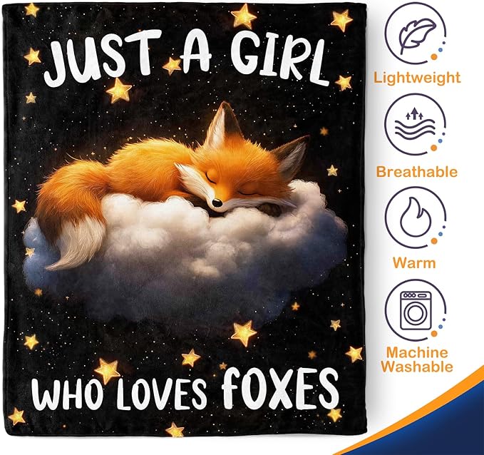 Fox Blanket Gifts for Kids Woman - Just A Girl Who Loves Foxes Themed Cute Animal Lovers Throw for Teen Adults Soft Fleece Cozy Bed Couch Decor Birthday Christmas Lightweight Blanket 50"x60"
