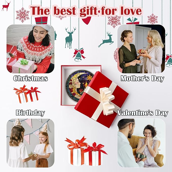 Stained Glass Window Hanging, Moon Goddess Torch Suncatcher Diamond Glass Panel Hangings Dream Sun Catchers Decor for Birthday for Women, Men, Wife, Aunt, and Mom 7.8 in