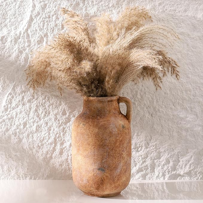 Ceramic Flower Vase Home Decor - 9.7 Inch Large Table Flowers Vases Living Room Bedroom Plant Decorations Farmhouse Vintage for Kitchen Shelf Office Coffee Dining Desk House Women (Rust, 9.7")