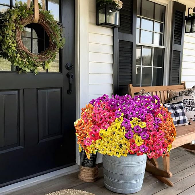 20 Bundles Artificial Flowers for Outdoors,No Fade Fake Silk Flowers with Plastic Plants,Faux Realistic Flowers uv resistantfor for Patio Window Box Porch Garden Wedding Farmhouse Decor(Mixed Color)