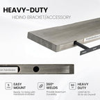 Fun Memories Floating Shelves for Wall, 36"x9.3" Rustic Solid Elm Wood Shelves, Heavy-Duty Wall Mounted Shelves with Invisible Brackets, Set of 2 for Living Room, Bedroom, Kitchen, Grey Finish