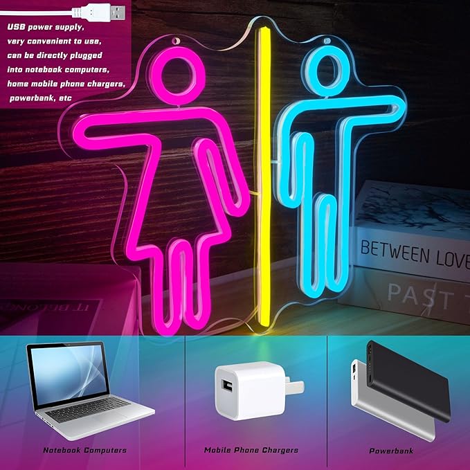 Restroom Neon Signs for Wall Decor Bathroom Neon Sign Dimmable LED Powerd Toilet Light Restroom Signs for Business Ideal for Bathroom, Bar, Hotel, Hospital,Home and Party Decoration(12.9 * 10.6inch)