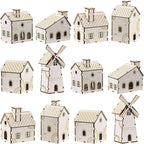 Hiboom 12 Pcs DIY Christmas Village Sets Wood Gingerbread Houses Christmas Mini Wooden House Gift for Winter Xmas Party Crafts Decorations