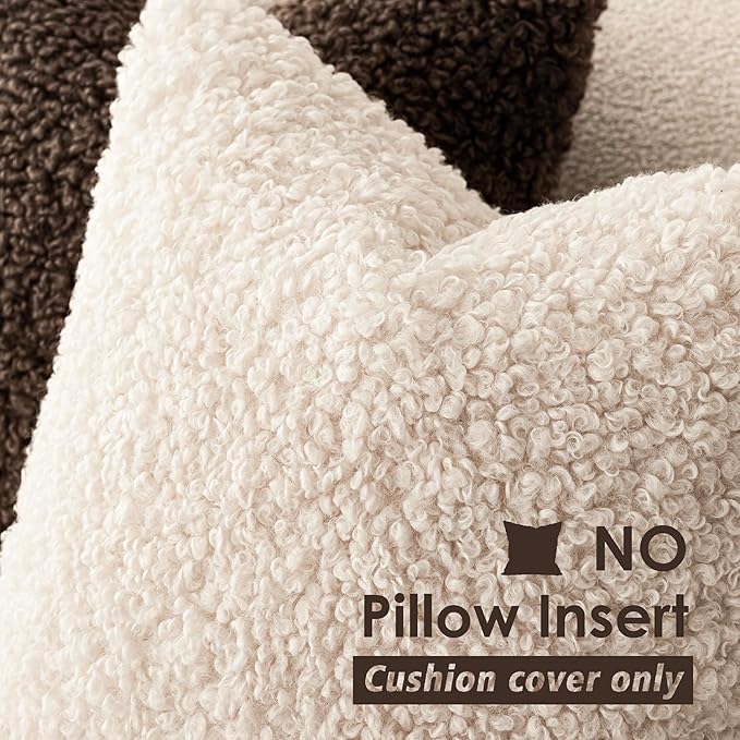 Foindtower 2 Pieces 16x16 Inch Cream Beige, Faux Fur Throw Pillow Cover Accent Sherpa Furry Pillow Covers Fuzzy Soft Pillowcases Cozy Sheepskin Decorative Fleece Cushion Case for Bed Couch Living Room