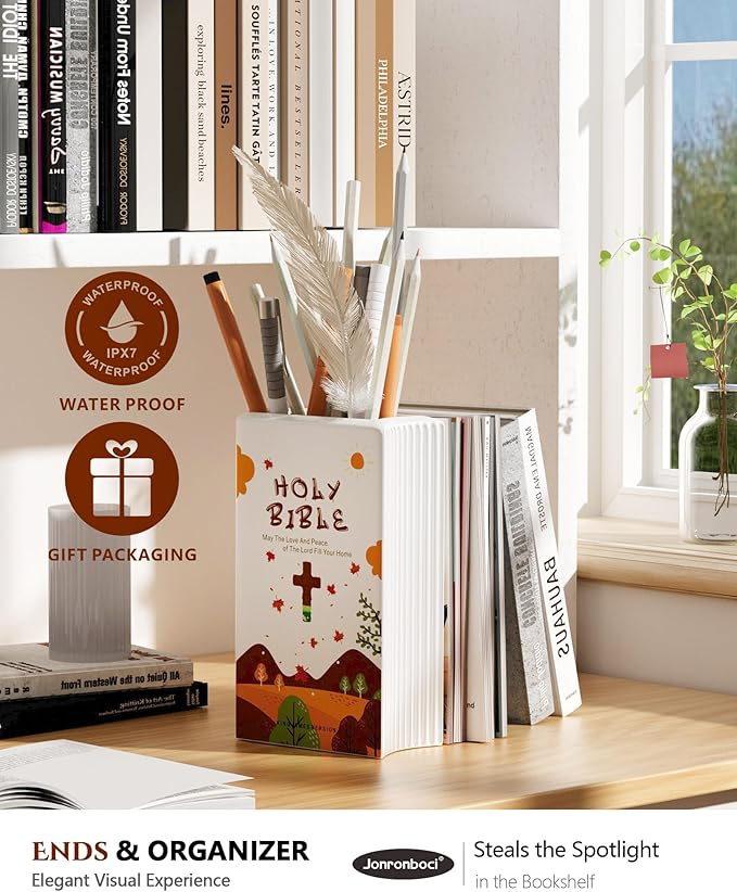 Bible Blessings Fall Flower Vase - Modern Ceramic Book-Shaped Vase for Flowers - Christian Desk Decor for Prayer Room, Dining Table, Coffee Tables, Entryway Console, Religious Gifts (Orange Fall, XL)