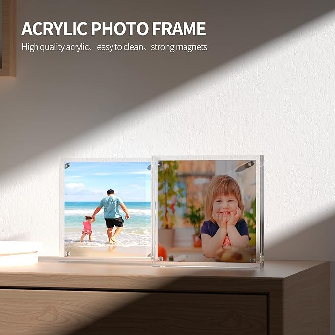 Clear Booth Photo Frame 5x5 Pack of 3, Perspex Square Picture Frame, Acrylic Photo Frame for 5x5, 4x4, 3x3 Pictures Display