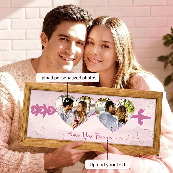 Gifts for Him/Her - Personalized Photo Frame with Love Design, Wall Mount or Tabletop Display, Romantic Gifts for Boyfriend Girlfriend Anniversary Birthday Valentine's